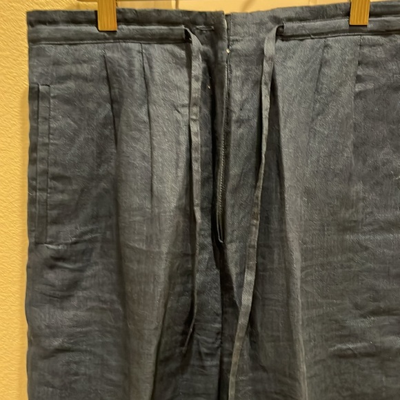 Linen navy slacks drawstring waist size 8 wide legs NWT new never worn - Picture 2 of 5